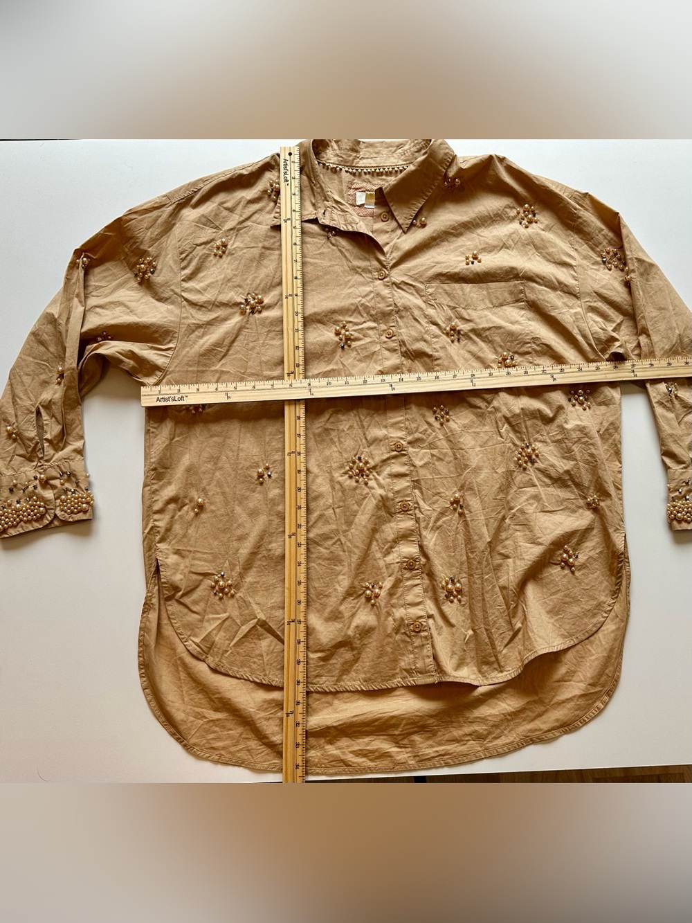 Maeve Anthropologie Bennet Pearl Embellished Button Down Shirt XL $198 - Picture 11 of 11